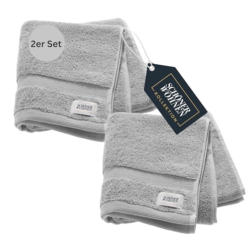 SCHÖNER WOHNEN 2er Set Premium Handtuch 50x100 cm - saugstark - Luxus Handtücher Grau 2teilig - 100% Baumwolle - flauschig weich - als Handtuch-Set kombinierbar - Frottiertücher - Öko-Tex von Schöner Wohnen Kollektion