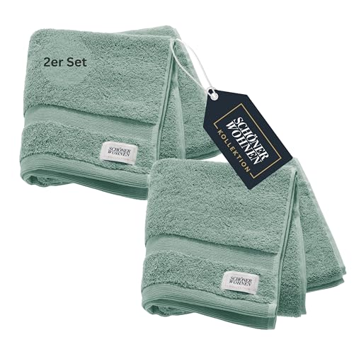SCHÖNER WOHNEN 2er Set Premium Handtuch 50x100 cm - saugstark - Luxus Handtücher Grün 2teilig - 100% Baumwolle - flauschig weich - als Handtuch-Set kombinierbar - Frottiertücher - Öko-Tex von Schöner Wohnen Kollektion