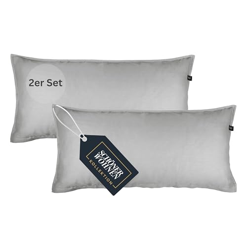 SCHÖNER WOHNEN 2er Set Satin Kopfkissenbezug 40x80 Baumwolle - Grau - 2teilig - Luxus Kopfkissenbezüge weich & atmungsaktiv - Doubleface - farblich passend zur Bettwäsche mit Reißverschluss von Schöner Wohnen Kollektion