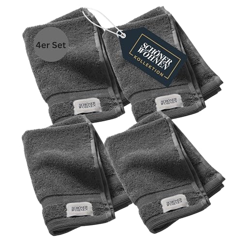 SCHÖNER WOHNEN 4er Set Premium Gästehandtuch 30x50 cm - saugstark - Luxus Handtücher Anthrazit 4teilig - 100% Baumwolle - flauschig weich - als Handtuch-Set kombinierbar - Frottee Kinder - Öko-Tex SCHÖNER WOHNEN 4er Set Premium Gästehandtuch 30x50 cm - saugstark - Luxus Handtücher Anthrazit 4teilig - 100% Baumwolle - flauschig weich - als Handtuch-Set kombinierbar - Frottee Kinder - Öko-Tex von Schöner Wohnen Kollektion