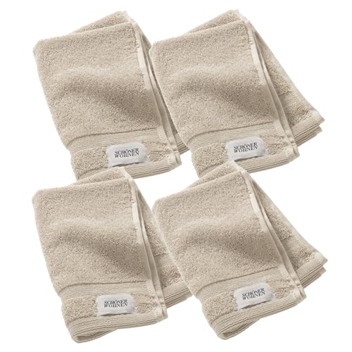 SCHÖNER WOHNEN 4er Set Premium Gästehandtuch 30x50 cm - saugstark - Luxus Handtücher Beige 4teilig - 100% Baumwolle - flauschig weich - als Handtuch-Set kombinierbar - Frottee Kinder - Öko-Tex von Schöner Wohnen Kollektion