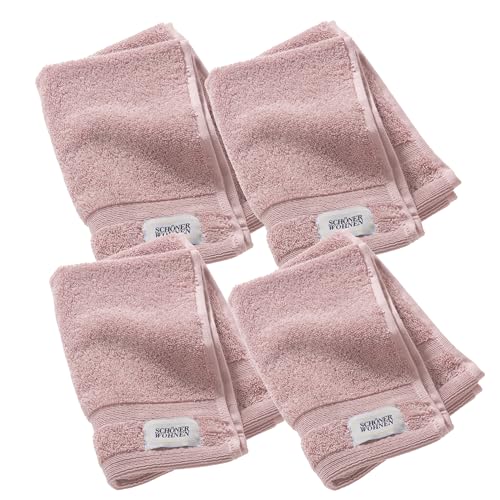 SCHÖNER WOHNEN 4er Set Premium Gästehandtuch 30x50 cm - saugstark - Luxus Handtücher Rose 4teilig - 100% Baumwolle - flauschig weich - als Handtuch-Set kombinierbar - Frottee Kinder - Öko-Tex von Schöner Wohnen Kollektion
