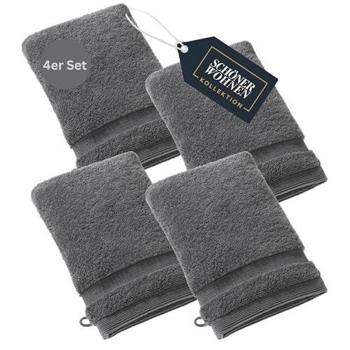SCHÖNER WOHNEN 4er Set Premium Waschhandschuh Baby 16x21 cm - saugstark - Luxus Waschlappen Anthrazit - 100% Baumwolle - flauschig weich - als Handtuch-Set kombinierbar - Frottee Kinder - Öko-Tex SCHÖNER WOHNEN 4er Set Premium Waschhandschuh Baby 16x21 cm - saugstark - Luxus Waschlappen Anthrazit - 100% Baumwolle - flauschig weich - als Handtuch-Set kombinierbar - Frottee Kinder - Öko-Tex von Schöner Wohnen Kollektion