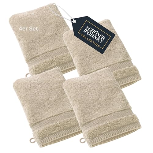 SCHÖNER WOHNEN 4er Set Premium Waschhandschuh Baby 16x21 cm - saugstark - Luxus Waschlappen Beige - 100% Baumwolle - flauschig weich - als Handtuch-Set kombinierbar - Frottee Kinder - Öko-Tex von Schöner Wohnen Kollektion