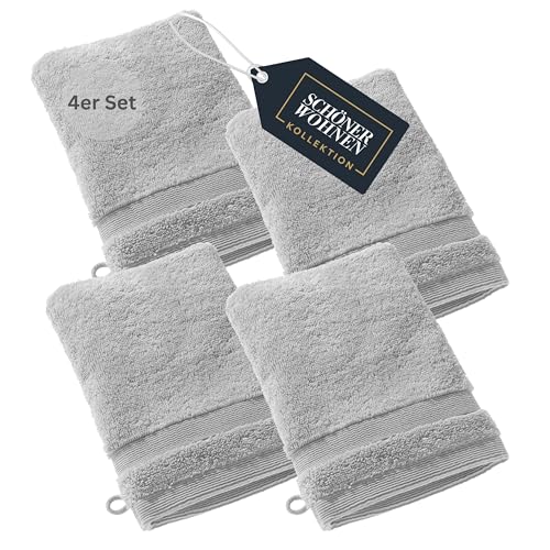 SCHÖNER WOHNEN 4er Set Premium Waschhandschuh Baby 16x21 cm - saugstark - Luxus Waschlappen Grau - 100% Baumwolle - flauschig weich - als Handtuch-Set kombinierbar - Frottee Kinder - Öko-Tex von Schöner Wohnen Kollektion