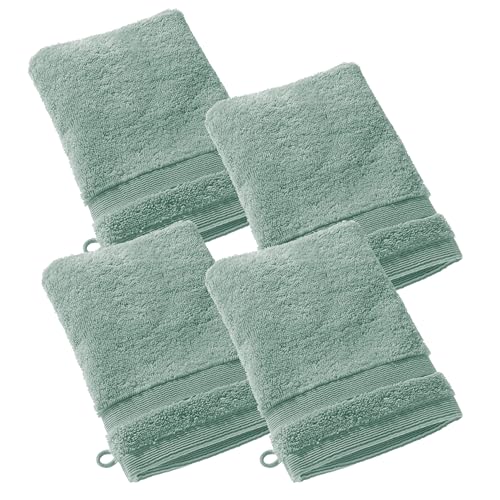 SCHÖNER WOHNEN 4er Set Premium Waschhandschuh Baby 16x21 cm - saugstark - Luxus Waschlappen Grün - 100% Baumwolle - flauschig weich - als Handtuch-Set kombinierbar - Frottee Kinder - Öko-Tex von Schöner Wohnen Kollektion