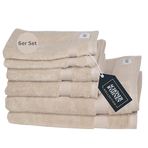 SCHÖNER WOHNEN Frottee Handtücher Set Beige 6teilig - 100% Baumwolle - Handtuch Set flauschig weich - saugstark - besteht aus 2 Duschtuch + 2 Handtücher + 2 Gästetücher - Frottiertücher Öko-Tex von Schöner Wohnen Kollektion