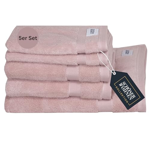 SCHÖNER WOHNEN Frottee Handtücher Set Rosa 5teilig - 100% Baumwolle - Handtuch Set flauschig weich - saugstark - besteht aus 1 Duschtuch + 2 Handtücher + 2 Gästetücher - Frottiertücher Öko-Tex von Schöner Wohnen Kollektion