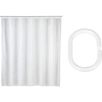 SCHÖNER WOHNEN-Kollektion Duschvorhang ""Nes"" Breite 180 cm Set, 17 Stk. tlg. aus recyceltem Polyester, wasserabweisend, Weiß, 16 Duschvorhangringe von Schöner Wohnen-Kollektion