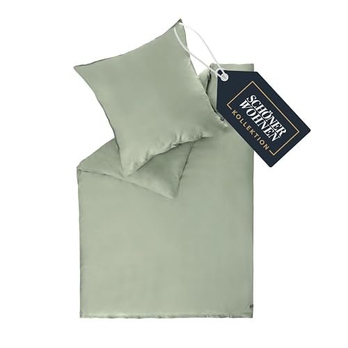SCHÖNER WOHNEN Satin Bettwäsche 140x200 Baumwolle Grün - Luxus Bettwäsche-Set 2teilig - weich & atmungsaktiv - bestehend aus 1 Bettwäschebezug und 1 Kopfkissenbezug 70x90cm - Öko-Tex Zertifiziert SCHÖNER WOHNEN Satin Bettwäsche 140x200 Baumwolle Grün - Luxus Bettwäsche-Set 2teilig - weich & atmungsaktiv - bestehend aus 1 Bettwäschebezug und 1 Kopfkissenbezug 70x90cm - Öko-Tex Zertifiziert von Schöner Wohnen Kollektion