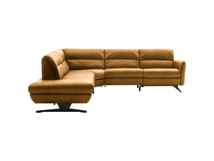 Schöner Wohnen ECKSOFA, Currygelb, Echtleder, Nappaleder, Longlife-Leder, 4-Sitzer, Ottomane links, L-Form, 286x258 cm, Goldenes M, Fußauswahl, von Schöner-Wohnen-Kollektion