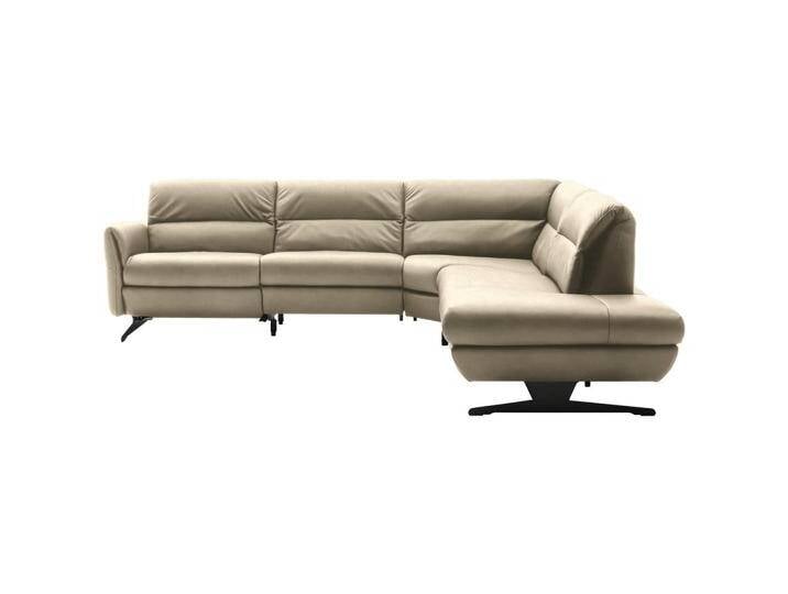 Schöner Wohnen ECKSOFA, Ecru, Echtleder, Nappaleder, Longlife-Leder, 4-Sitzer, Ottomane rechts, L-Form, 286x258 cm, Goldenes M, Fußauswahl, von Schöner-Wohnen-Kollektion