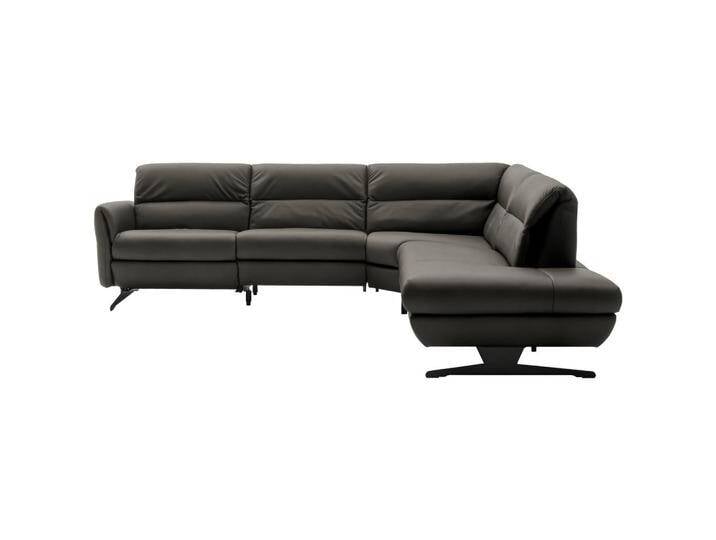 Schöner Wohnen ECKSOFA, Dunkelgrau, Echtleder, Nappaleder, Longlife-Leder, 4-Sitzer, Ottomane rechts, L-Form, 286x258 cm, Goldenes M, Fußauswahl, von Schöner-Wohnen-Kollektion