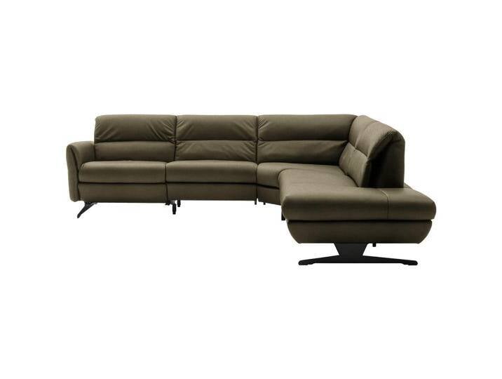 Schöner Wohnen ECKSOFA, Olivgrün, Echtleder, Nappaleder, Longlife-Leder, 4-Sitzer, Ottomane rechts, L-Form, 286x258 cm, Goldenes M, Fußauswahl, von Schöner-Wohnen-Kollektion