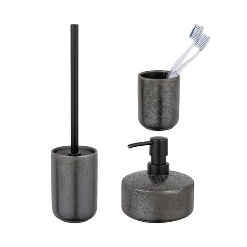 Schöner Wohnen Kollektion Bad-Accessoire Set Mod. Rufina 3-teilig Keramik mit Effektglasur Seifenspender Zahnputzbecher WC-Garnitur Farbe Dunkelgrau Maße 10,5 x 39,5 cm Schöner Wohnen Kollektion Bad-Accessoire Set Mod. Rufina 3-teilig Keramik mit Effektglasur Seifenspender Zahnputzbecher WC-Garnitur Farbe Dunkelgrau Maße 10,5 x 39,5 cm von Schöner Wohnen Kollektion