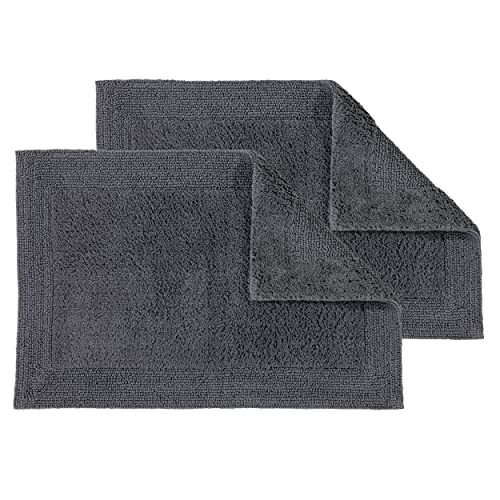 Schöner Wohnen Kollektion Badematte 60 x 90 cm anthrazit – Badvorleger waschbar & beidseitig verwendbar – Badteppich Bordüre – 100% Baumwolle Badezimmerteppich 2er Set von Schöner Wohnen Kollektion