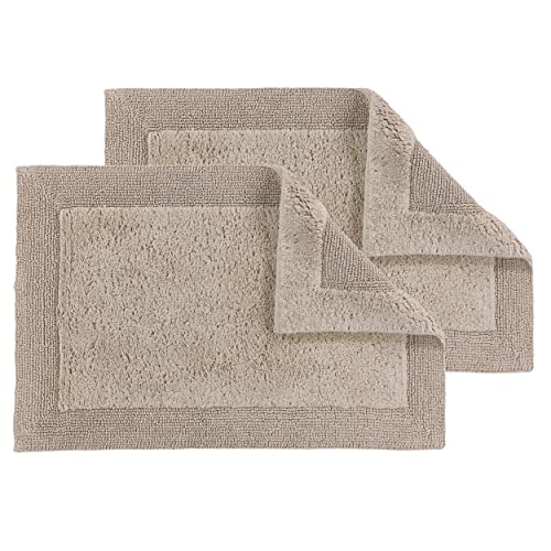 Schöner Wohnen Kollektion Badematte 60 x 90 cm beige – Badvorleger waschbar & beidseitig verwendbar – Badteppich Bordüre – 100% Baumwolle Badezimmerteppich 2er Set von Schöner Wohnen Kollektion