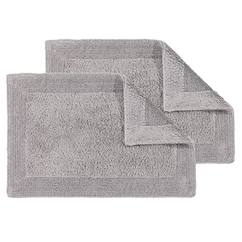 Schöner Wohnen Kollektion Badematte 60 x 90 cm hellgrau – Badvorleger waschbar & beidseitig verwendbar – Badteppich Bordüre – 100% Baumwolle Badezimmerteppich 2er Set von Schöner Wohnen Kollektion