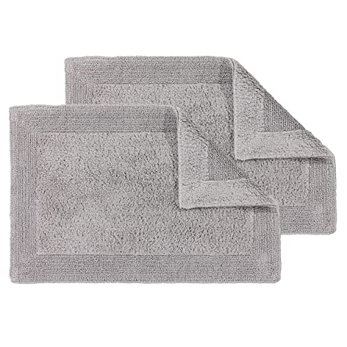 Schöner Wohnen Kollektion Badematte 67 x 110 cm hellgrau – Badvorleger waschbar & beidseitig verwendbar – Badteppich Bordüre – 100% Baumwolle Badezimmerteppich 2er Set von Schöner Wohnen Kollektion