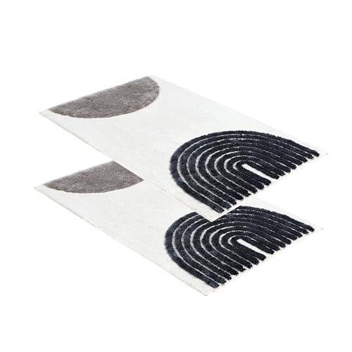 Schöner Wohnen Kollektion Badezimmerteppich weiß 2er Set Arc Lines 60x90 cm – Badematte rutschfest - Badteppich waschbar – Badvorleger – Duschvorleger Badezimmer von Schöner Wohnen Kollektion