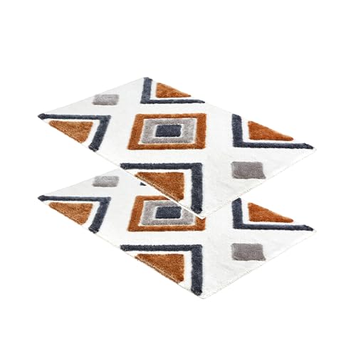 Schöner Wohnen Kollektion Badezimmerteppich weiß 2er Set Ethno 60x90 cm – Badematte rutschfest - Badteppich waschbar – Badvorleger – Duschvorleger Badezimmer von Schöner Wohnen Kollektion