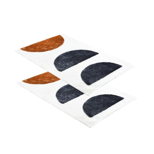 Schöner Wohnen Kollektion Badezimmerteppich weiß 2er Set Semi-Circles 60x90 cm – Badematte rutschfest - Badteppich waschbar – Badvorleger – Duschvorleger Badezimmer von Schöner Wohnen Kollektion