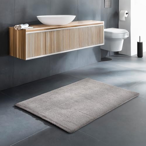 Schöner Wohnen Kollektion Badteppich einfarbig hellgrau 67 x 110 cm – waschbare Badematte rutschfest - 100% Baumwolle – Badvorleger Trockner geeignet – Duschvorleger Badezimmer von Schöner Wohnen Kollektion