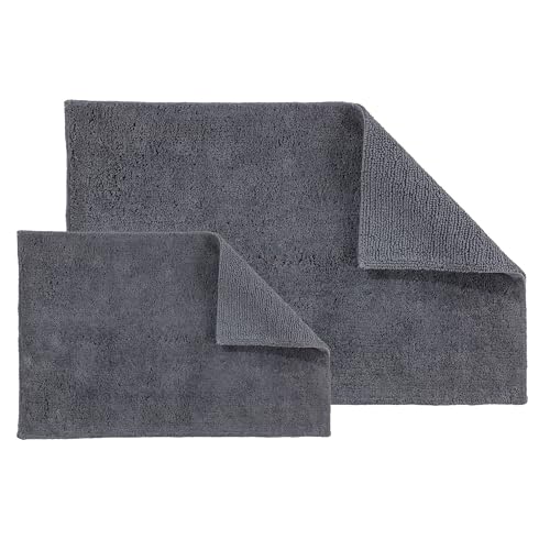 Schöner Wohnen Kollektion Badteppich einfarbig anthrazit Set aus 40x60cm & 60x90 cm – Badematte rutschfest - Badteppich waschbar – Badezimmer Duschvorleger Trockner geeignet von Schöner Wohnen Kollektion