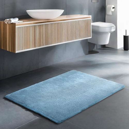 Schöner Wohnen Kollektion Badteppich einfarbig hellblau 40 x 60 cm – waschbare Badematte rutschfest - 100% Baumwolle – Badvorleger Trockner geeignet – Duschvorleger Badezimmer von Schöner Wohnen Kollektion