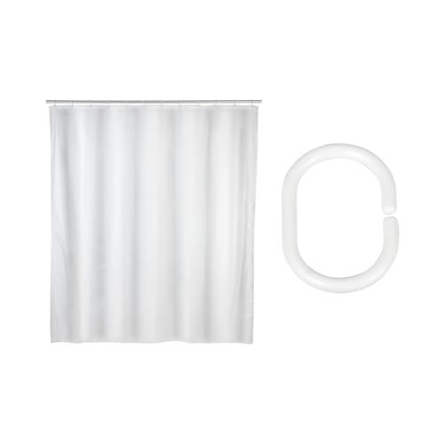 Schöner Wohnen Kollektion Duschvorhang Mod. NES mit 16 Duschvorhangringen aus 100% recyceltem Kunststoff 100% GRS-zertifiziertes Polyester weiß 180 x 200 cm von Schöner Wohnen Kollektion