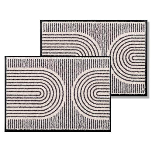 Schöner Wohnen Kollektion Fußmatte innen - Schmutzfangmatte 2er Set 50 x 70 cm Karo hellgrau - rutschfeste Sauberlaufmatte - Fussmatte Haustür - Türmatte waschbar bei 30°C von Schöner Wohnen Kollektion