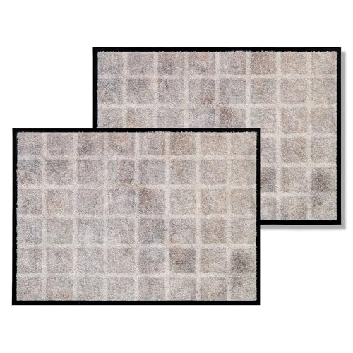 Schöner Wohnen Kollektion Fußmatte innen - Schmutzfangmatte 2er Set 50 x 70 cm Semi-Circles Creme - rutschfeste Sauberlaufmatte - Fussmatte Haustür - Türmatte waschbar bei 30°C von Schöner Wohnen Kollektion