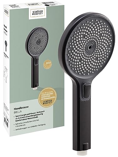 Schöner Wohnen Kollektion Handbrause 3-strahlig Biella, wasserspar Duschkopf, Duschbrause mit Anti-Kalk-Noppen, Typ 1/2 '' Anschluss, Mattschwarz von Schöner Wohnen Kollektion