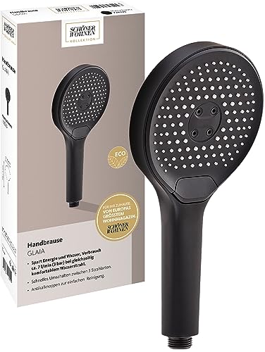 Schöner Wohnen Kollektion Handbrause 3-strahlig Glaia, wasserspar Duschkopf, Duschbrause mit Anti-Kalk-Noppen, Typ 1/2 '' Anschluss, Mattschwarz von Schöner Wohnen Kollektion
