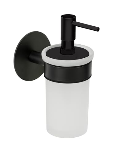 SCHÖNER WOHNEN-Kollektion Seifenspender Mod. Meleto nachfüllbar aus satiniertem Glas und Edelstahl Wandbefestigung ohne Bohren Farbe Schwarz Maße 8,5 cm x 16 cm von Schöner Wohnen Kollektion