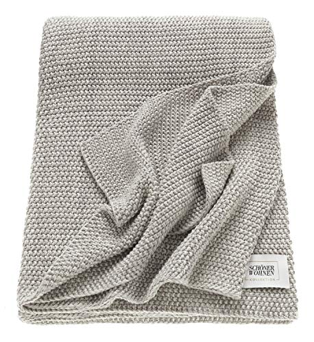 Schöner Wohnen Kollektion Tagesdecke 130x170 Baumwolle • unifarbene Kuscheldecke Melange • mehrfarbige Pastellgarne • gestrickte Sofadecke grau von Schöner Wohnen Kollektion