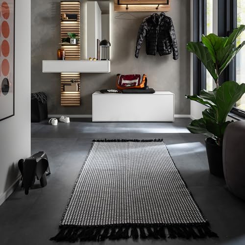 Schöner Wohnen Kollektion Teppich inkl. GRATIS Antirutschunterlage - aus 100% recycelter Baumwolle – bei 30°C waschbar – Teppich Wohnzimmer, Schlafzimmer - 160x230 cm schwarz von Schöner Wohnen Kollektion