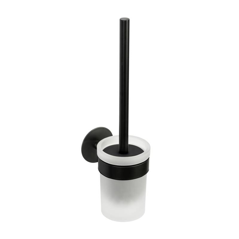 Schöner Wohnen Kollektion WC-Bürstengarnitur 'Meleto' Edelstahl schwarz Glas satiniert Ø 9,5 x 36 cm, Klebemontage von Schöner Wohnen Kollektion