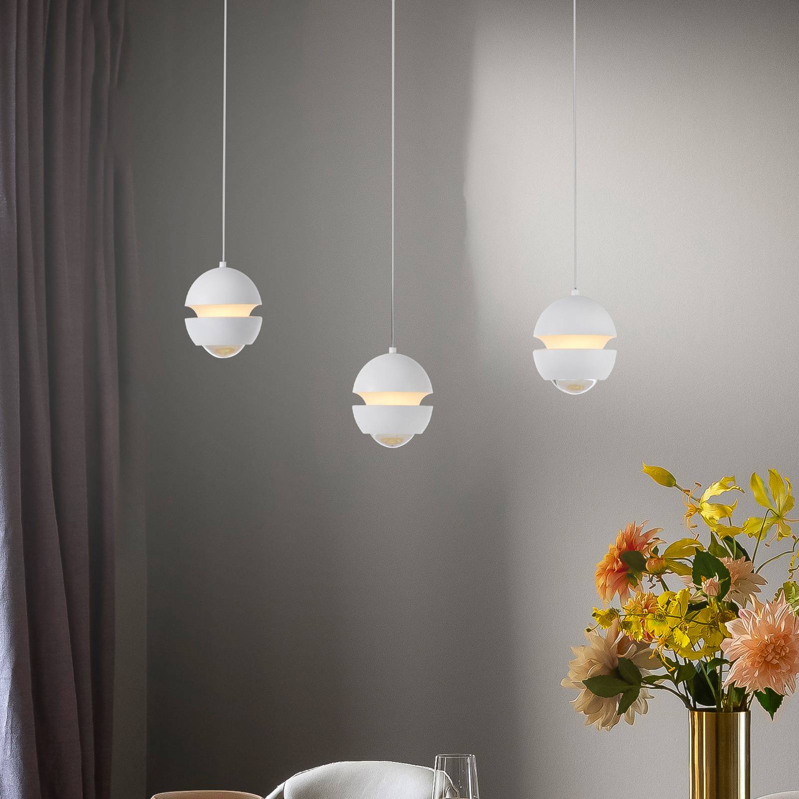 SCHÖNER WOHNEN LED-Hängelampe Lini weiß, 3-fl. lang, 3.000 K von Schöner Wohnen