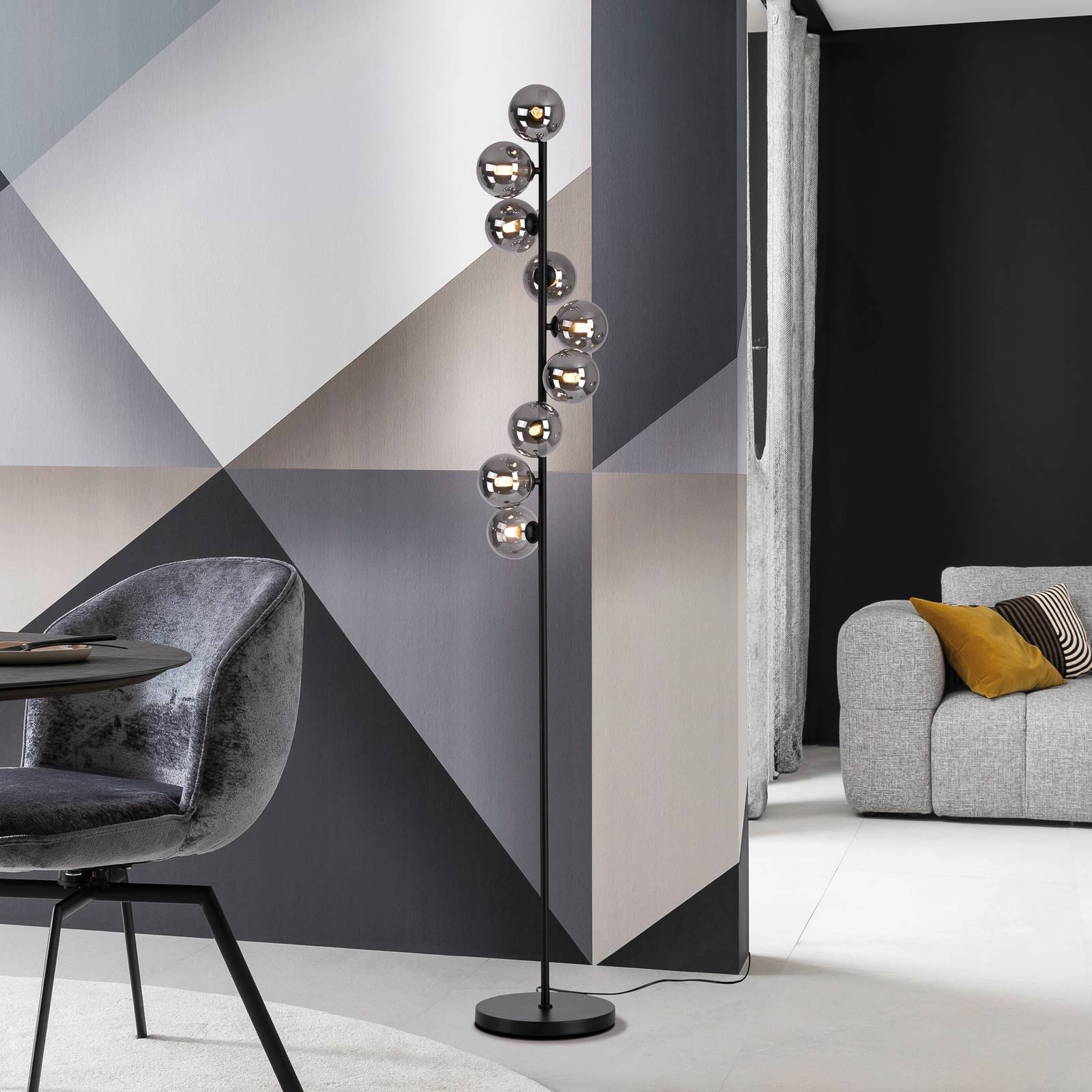 SCHÖNER WOHNEN Stehleuchte Dubai, Rauchglas, 9-fl., G9 von Schöner Wohnen