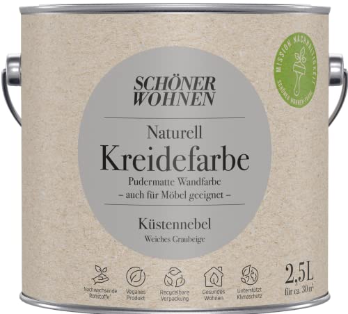 Schöner Wohnen 2,5L Naturell Kreidefarbe Küstennebel, Weiches Graubeige von Schöner Wohnen