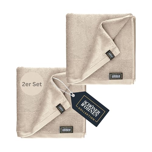 Schöner Wohnen Premium Handtuch Set 2er Set Beige - Handtücher 50x100 cm - 100% Baumwolle mit hochwertiger Velourborte, sehr pflegeleicht & saugstark - Sense von Schöner Wohnen