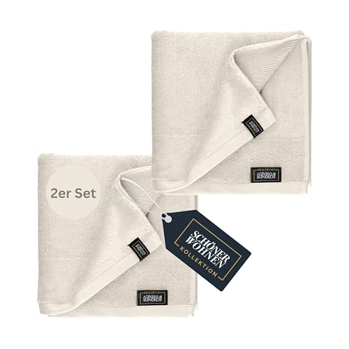 Schöner Wohnen Premium Handtuch Set 2er Set Weiß/Creme - Handtücher 50x100 cm - 100% Baumwolle mit hochwertiger Velourborte, sehr pflegeleicht & saugstark - Sense Schöner Wohnen Premium Handtuch Set 2er Set Weiß/Creme - Handtücher 50x100 cm - 100% Baumwolle mit hochwertiger Velourborte, sehr pflegeleicht & saugstark - Sense von Schöner Wohnen