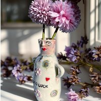 Vase Boho Chic Mit Good Luck Spruch, Rosie Als Süßes Geschenk Lüsterakzenten Von Schönliebchen, „Viel Glück" von Schoenliebchen