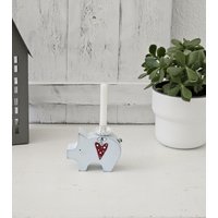 Kerzenschweinchenholzhellblauhandmadegeburtstagslichttaufebabyparty von Schoenstoff