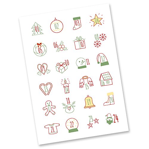 Schokoladenseite 24 x Aufkleber 40 mm Adventskalender Sticker XMAS03 – zum Basteln und Dekorieren von Schokoladenseite