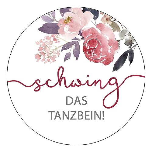 Schokoladenseite 48 x Aufkleber Schwing das Tanzbein - 40 mm, Design Flowerpower 173418, Sticker geeignet für Schnapsfläschchen Hochzeit Gastgeschenk Geburtstag Feste Geschenke von Schokoladenseite