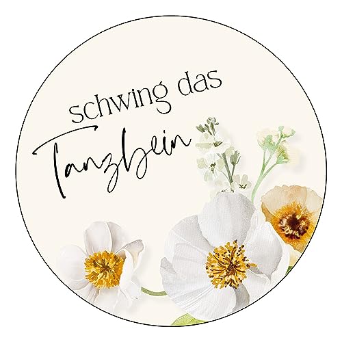 Schokoladenseite 48 x Aufkleber Schwing das Tanzbein - 40 mm, Design Sunnyflower Natural 39060340, Sticker geeignet für Schnapsfläschchen Hochzeit Gastgeschenk Geburtstag Feste Geschenke von Schokoladenseite