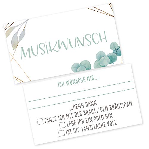 Schokoladenseite 50 Musikwunschkarten Hochzeit | Für individuelle Musikwünsche, die EUCH zum Tanzen bringen | DJ Karte 50er Set im wunderschönem Design (Eukalyptus) von Schokoladenseite