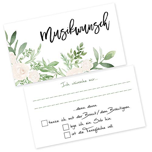 Schokoladenseite 50 Musikwunschkarten Hochzeit | Für individuelle Musikwünsche, die EUCH zum Tanzen bringen | DJ Karte 50er Set im wunderschönem Design (Greenery) von Schokoladenseite